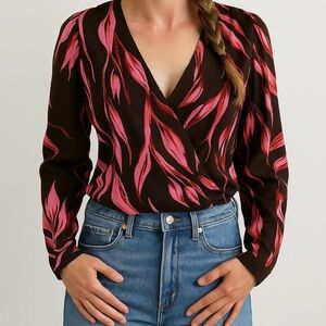LUSH V Neck Chiffon Wrap Puff Sleeve Blouse, Pin Up Style, NWT